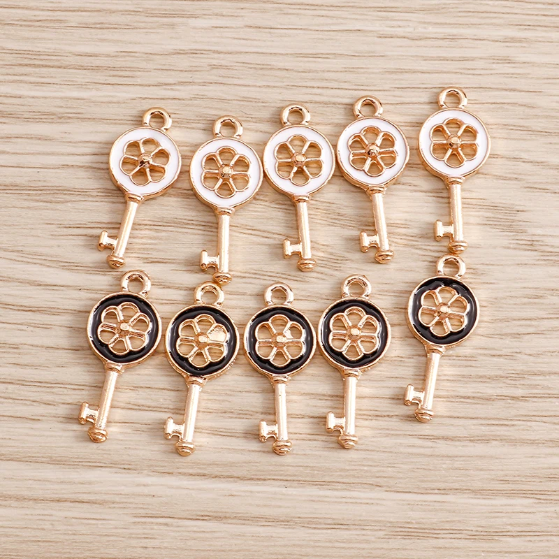 Tusember 20 Stück goldfarbene Emaille-Blumen-Schloss-Schlüssel-Anhänger für Schmuck, Ohrringe, Halsketten, DIY-Armbänder, Zubehör – Detail 4