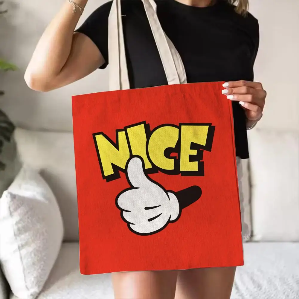 Cute fingers Storage Bags Double-Sided Print Canvas Tote Bag Fashion Large Capacity Women's Shoulder Handbag