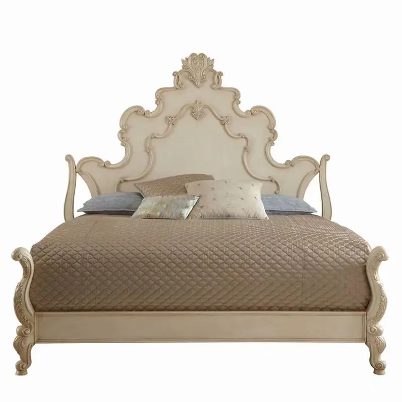 

European solid wood retro, old double bed, modern and fashionable bedroom, log carving