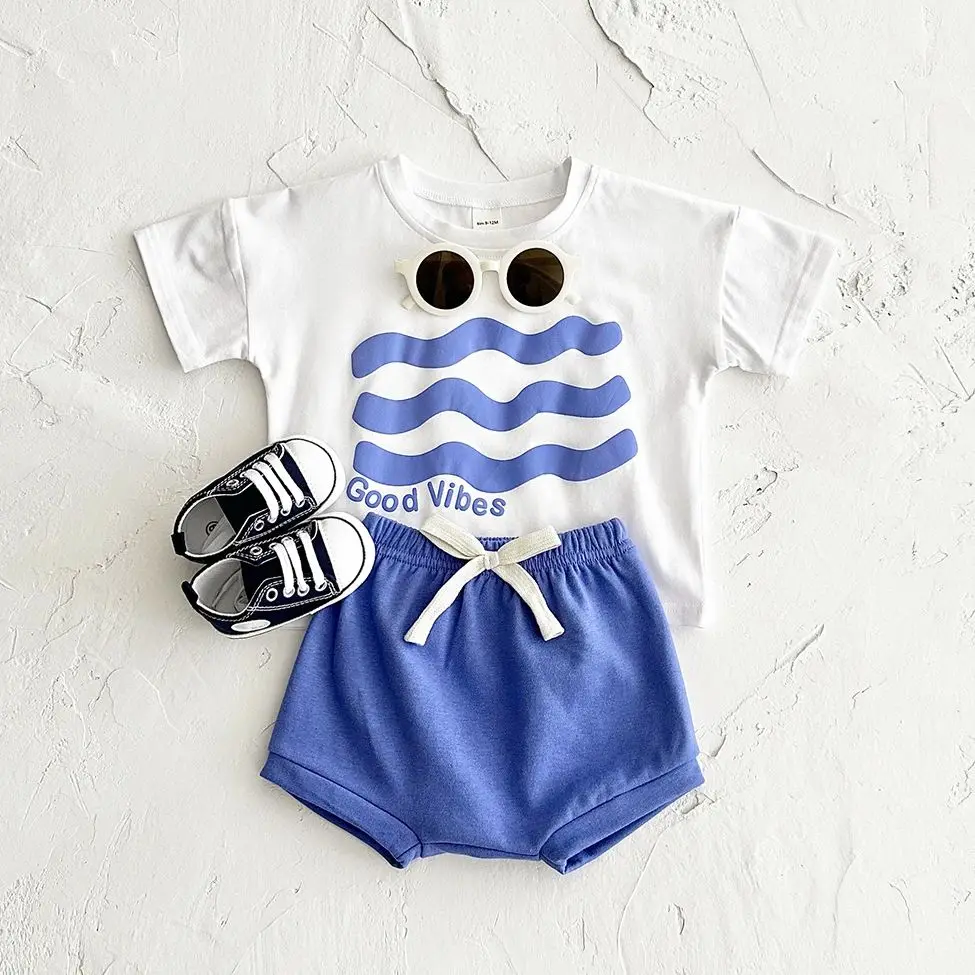 INS Summer Girl Baby Clothes Set Newborn Cotton Sun Flower Print Short Sleeved T-shirt+Beach Shorts Toddler Boy Outfit Suit 0-3Y