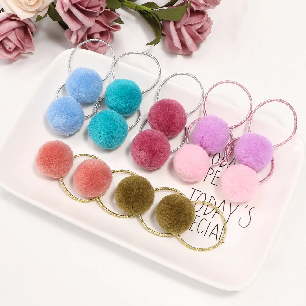 Elastic Sweet Rubber Girl Pompom Kids Fur Ball Hair Ring Rubber Band Kids Hair Rope Hair Accessories