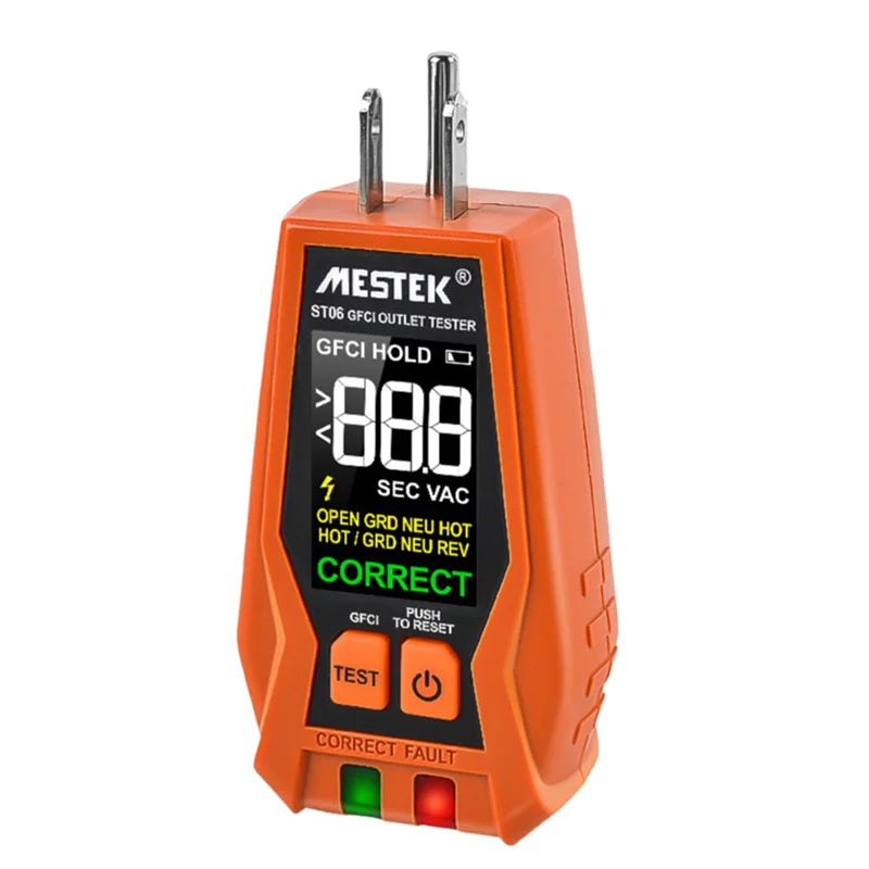 Penguji Stopkontak MESTEK Tren 2025 dengan GFCI - Penguji Wadah Listrik dengan Tampilan Digital LCD, Pemeriksa Soket Stopkontak Steker AS
