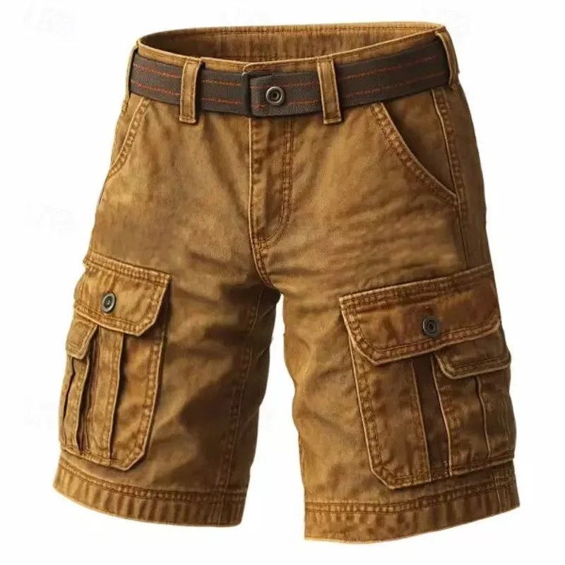 

Retro Loose Straight Cargo Shorts For Men Summer Leisure Multi Pockets Patchwork Casual Shorts Outdoor Fashion Men's Short Pants