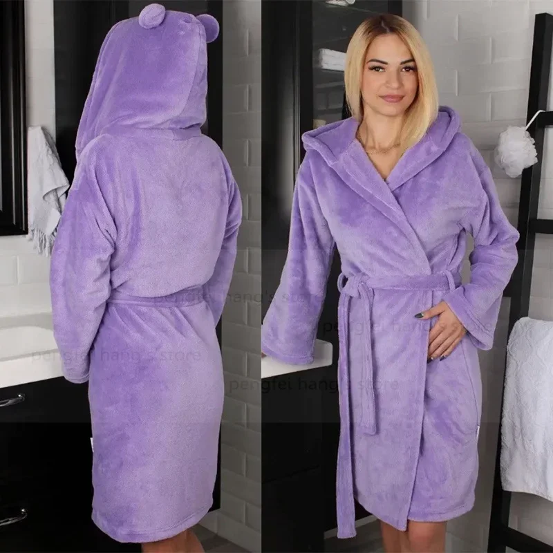 

Женское теплое фланелевое кимоно, пижамы, одежда для сна, осень-зима, новый милый халат с капюшоном из мультфильма, короткий халат, интимное белье
