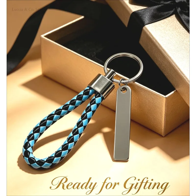 Braided Leather Wrist Strap Key Ring with Keychain Pendant As Charm for Personalized Laser Engraving Gift