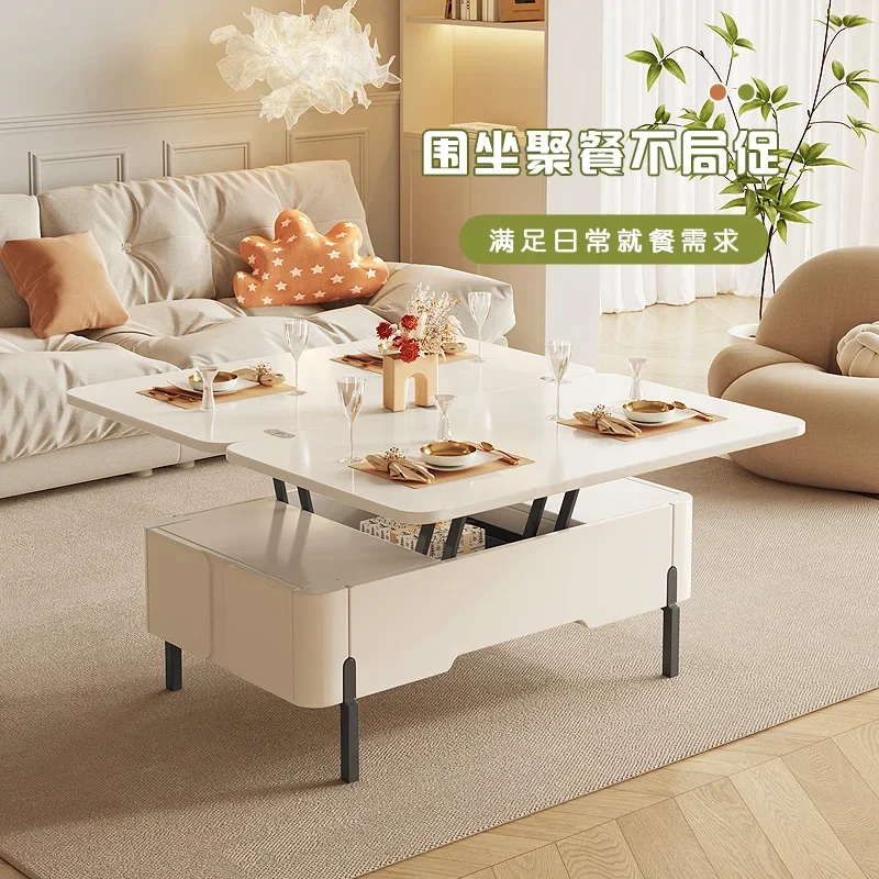 

Multifunctional lifting coffee table dining integrated household living room retractable cream wind small apartment folding