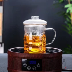 Thickened Clear Glass Household Teacups Bamboo Design High-end Office Teaware High Temperature Resistance for Stove Tea Filter