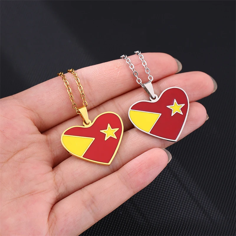 Enamel Trendy Heart Map Tigray Ethiopian Star Pendant Necklaces African Titanium Steel Gold Silver Color Jewelry for Women Girls