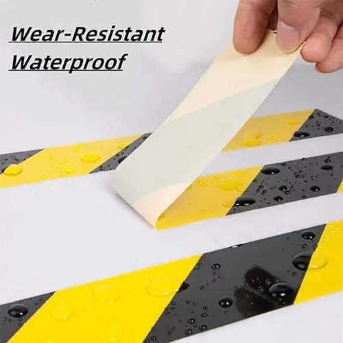 Imagen 2 del producto Cinta de precaución, cinta de advertencia amarilla y negra, cinta de seguridad para marcar el suelo para fábrica, almacén, escaleras, tuberías, equipo, pegatinas de advertencia