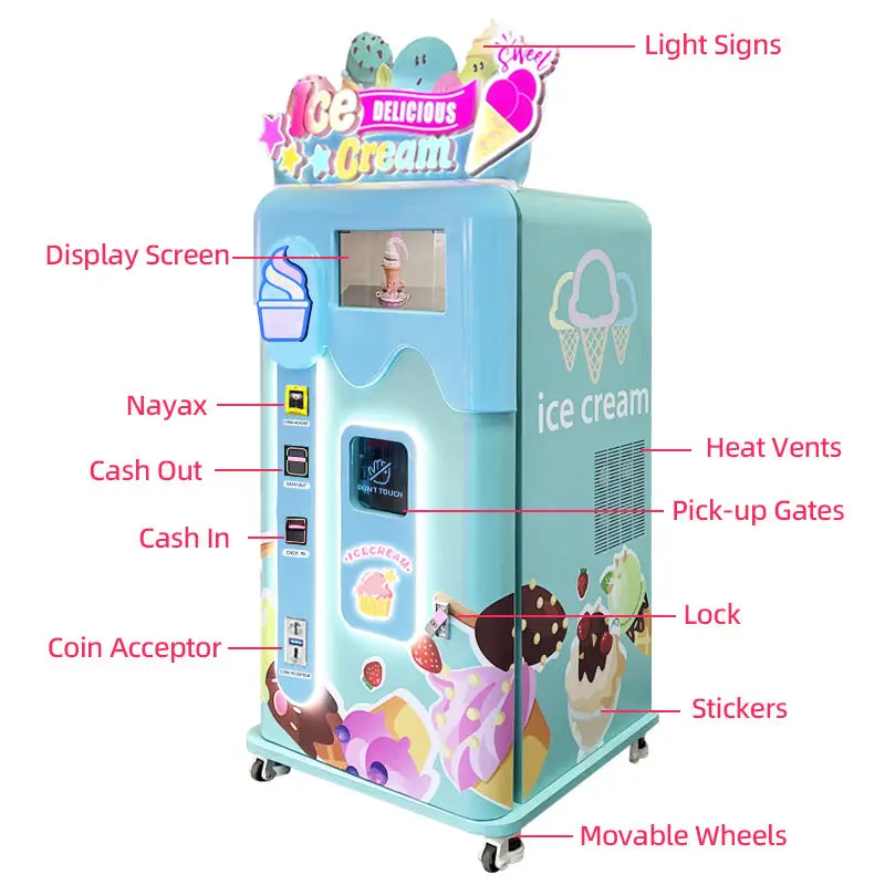 28L/H Commercial Automatic Soft Ice Cream Vending Machine Smart Making Ice Cream Machine For Shopping Mall  27 Inch Touch Screen