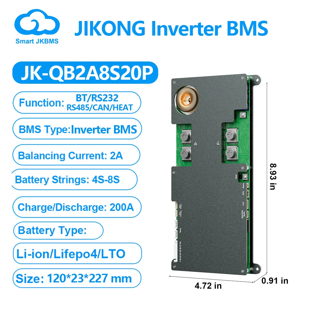 Jikong-スマートホームエネルギーインバーターbmsからインバーターアクティブバランサー、bms 4s-16s、24v-48v、100a-200a、リチウムイオンLiFePo4バッテリー用、1a、2a