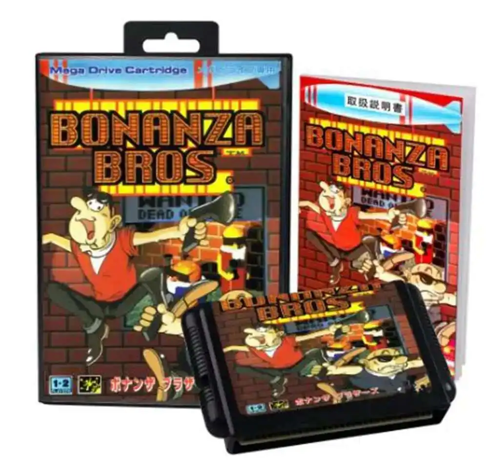 Bonanza Bros مع صندوق ودليل لنظام Genesis لخرطوشة الألعاب Sega MD 16 بت