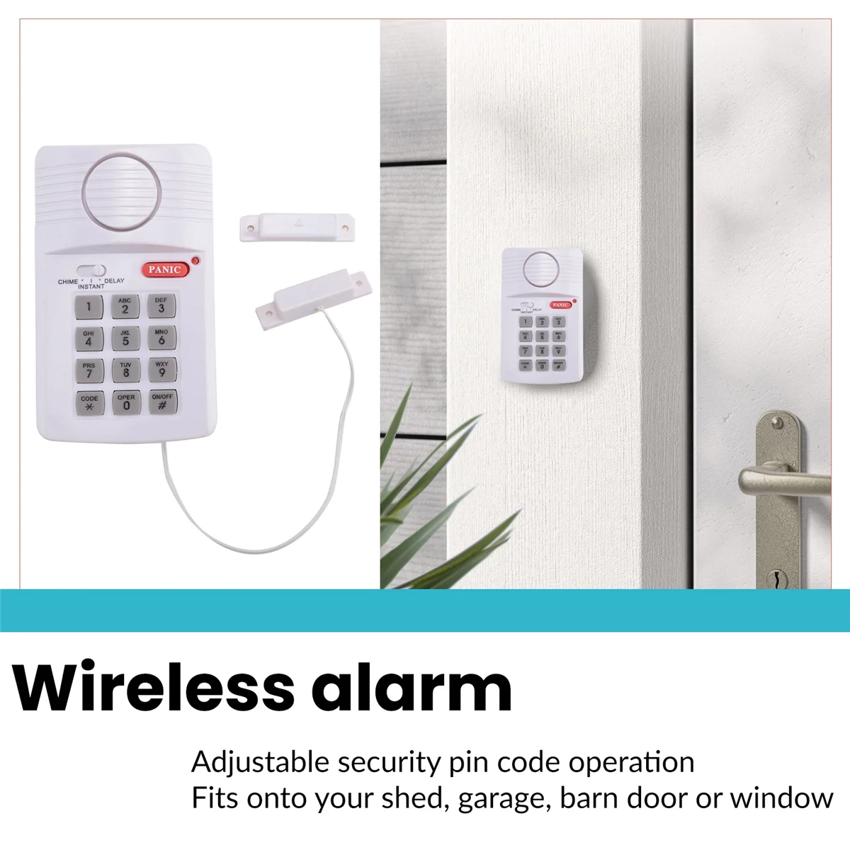 N89R Loud Wireless Door Alarm Security Pin Panic Keypad สําหรับโฮมออฟฟิศโรงรถ Shed