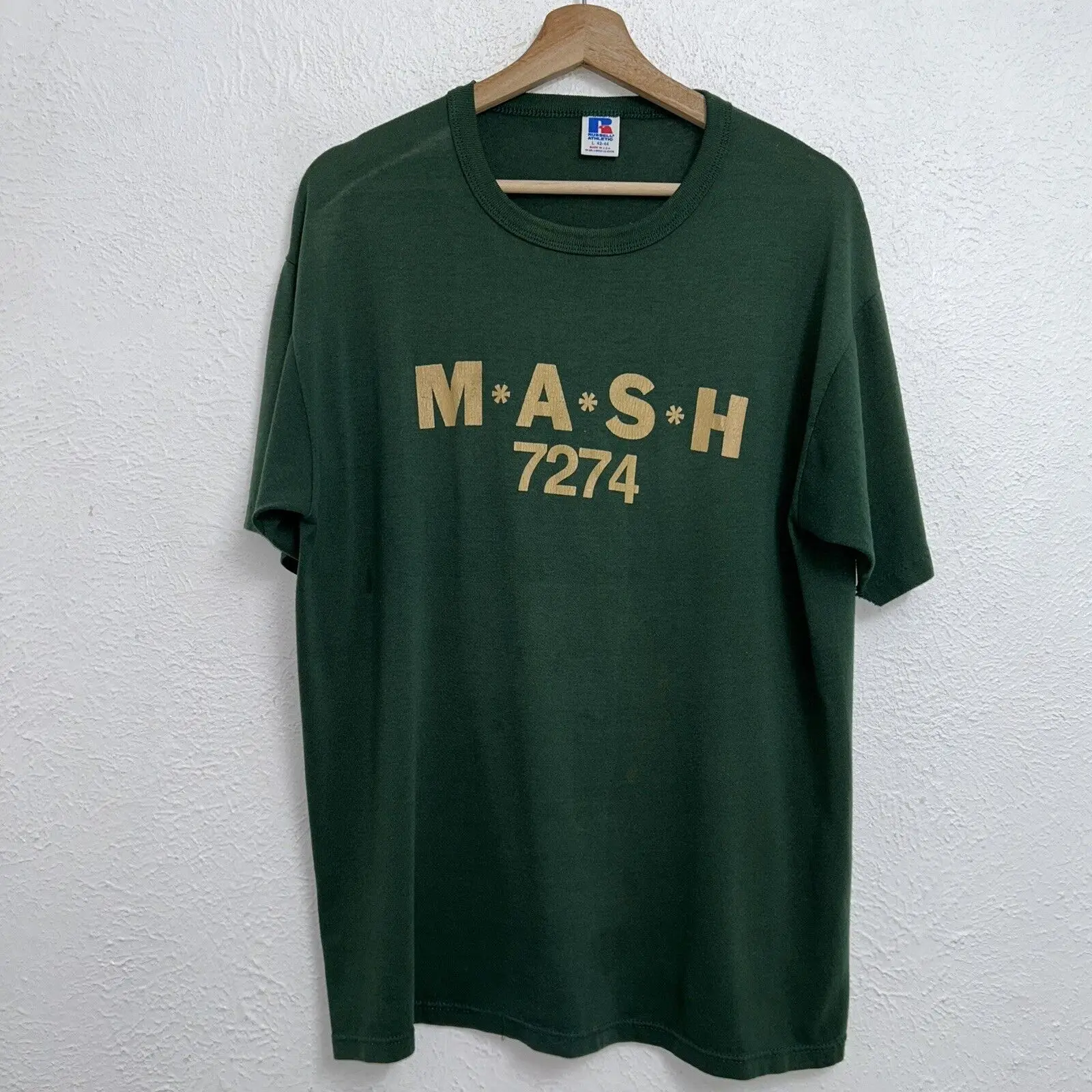 Vintage Russell Athletic Mash 7274 Tee Green t-shirt Distressed USA Made Large