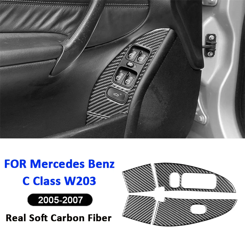 

For Mercedes Benz C Class W203 2005-2007 Carbon Fiber Car Window Lifter Control Panel Frame Decorative Modification Sticker