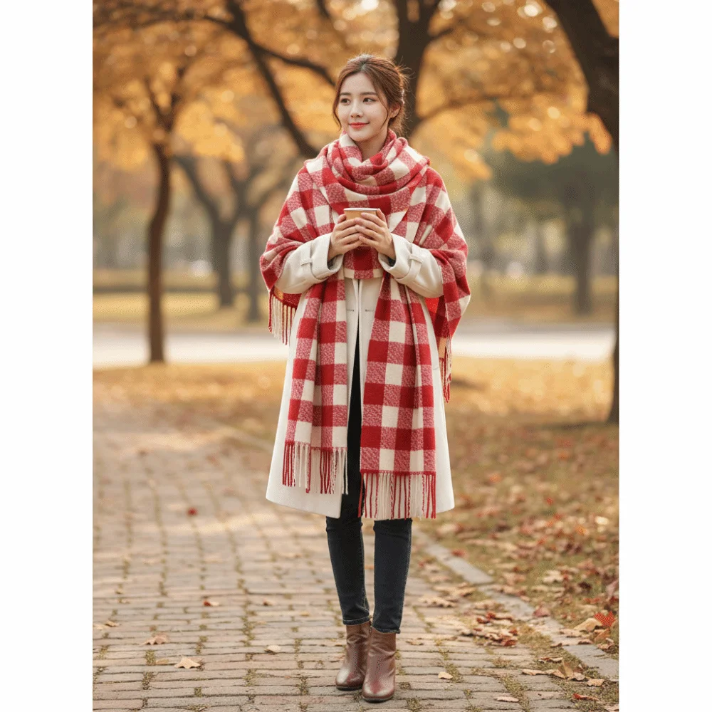 

Темпераментный клетчатый шерстяной шарф с кисточками в корейском стиле, холодостойкие зимние кашемировые шарфы, утепленные женские кашемировые шаль, женская