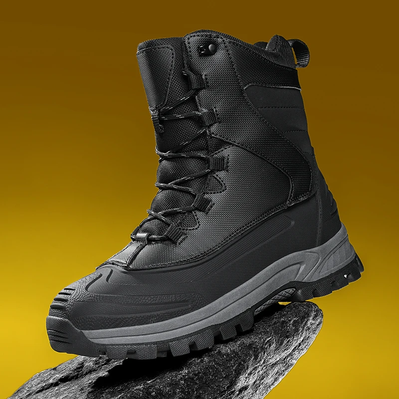 

Men's Winter High-Top Snow Boots with Fleece Lining Thickened Waterproof Non-Slip Warm Hiking Shoes Cold-Resistant Cotton Shoes