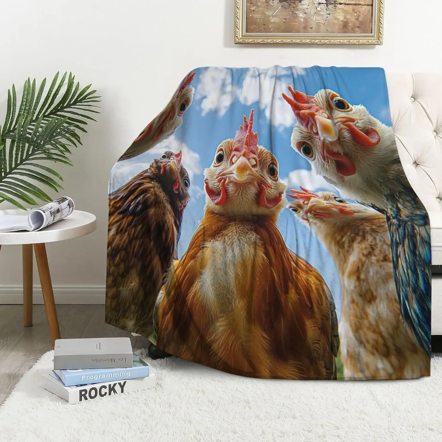 Decorative Throw Blanket Chicken Print Farmhouse Rooster Animal Home Decor Cozy Sofa Couch Fall Spring Throw Art for Living Room