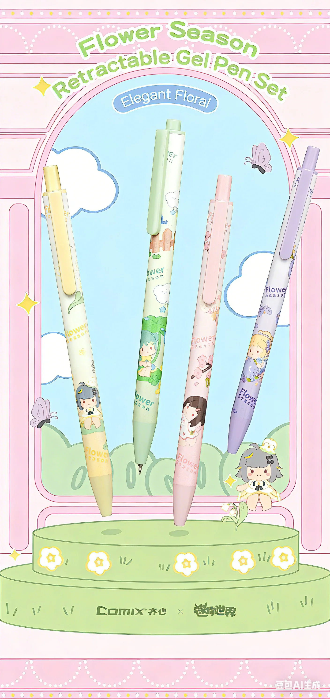 

Набор из 4 выдвижных гелевых ручек Kawaii Mini World с мультяшными аниме-персонажами для студентов, школьников и офиса