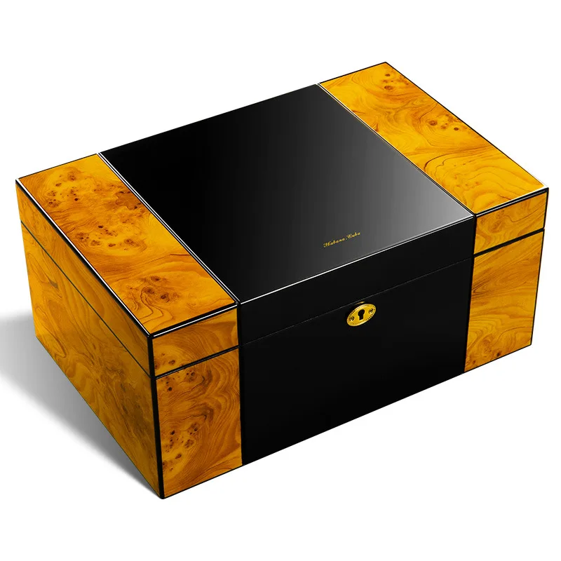 Large Capacity Double-Layer Cedar Wood Eco-Friendly Portable Desktop Cigar Cabinet Humidifier Lacquer Finish