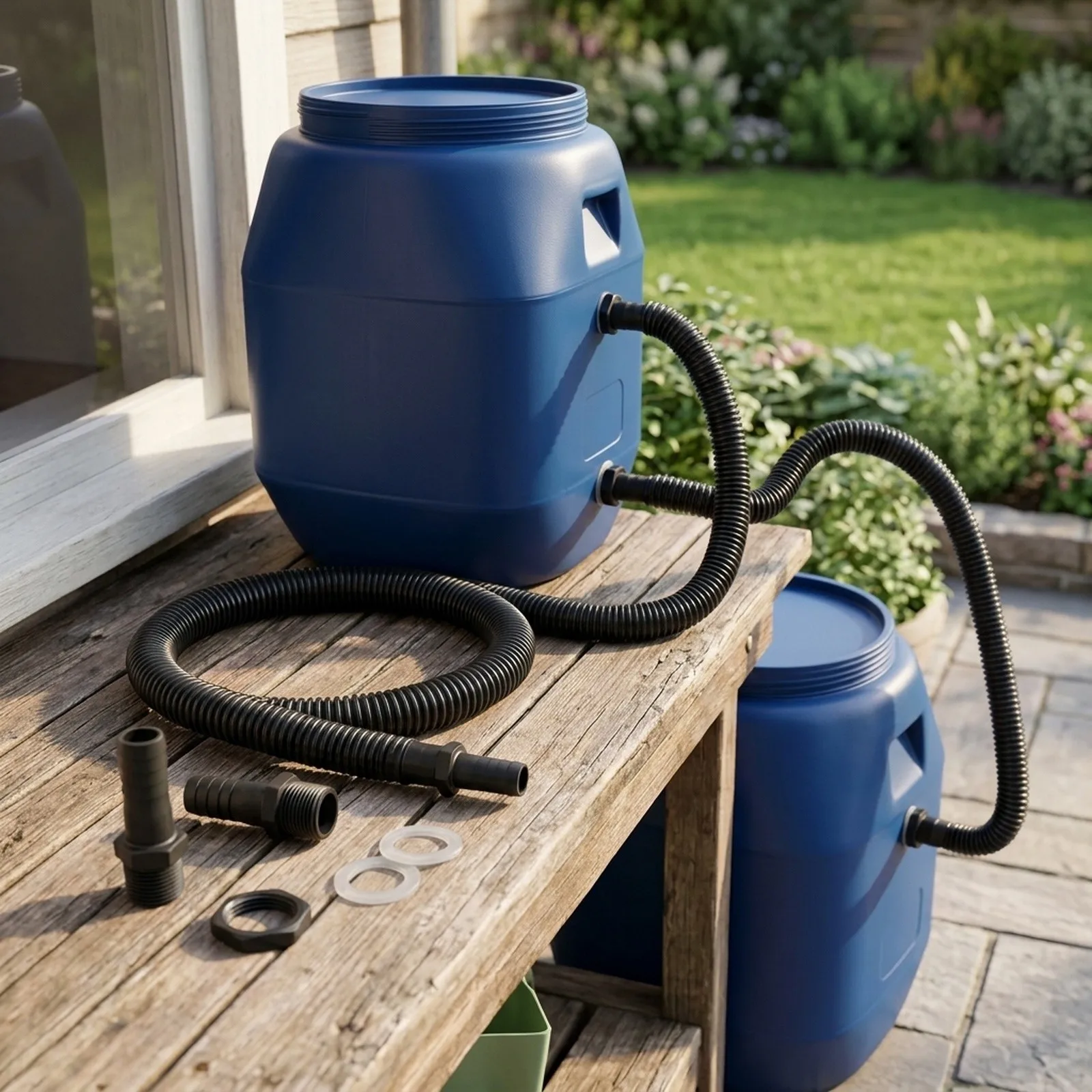 Water Butt Linking Kit with 3/4 Connectors 50cm Pipe Nuts Washers and 25mm Fittings for Dual Rainwater Collection