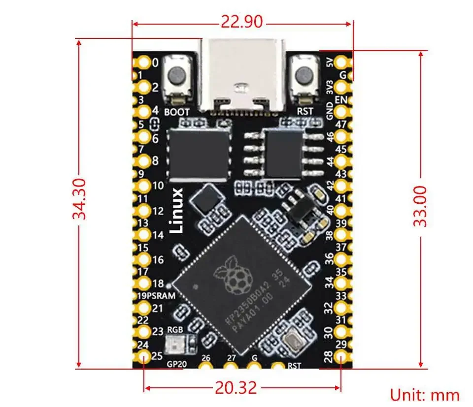 Development Board Module For Raspberry Pi Pic O2 Mini Development Board TYPE-C Versatile GPIO Pins Dual-core Architecture Parts