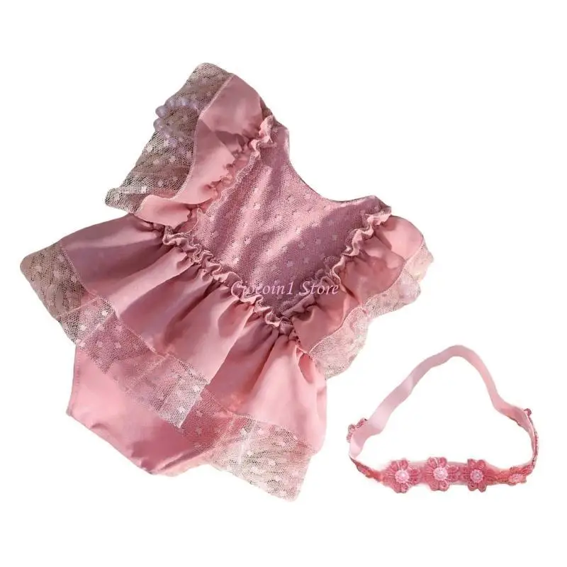 

Y1UB Baby Photography Props Newborns Girl Photo Clothes Photography Costume Flower Headband Romper Outfit for Infant
