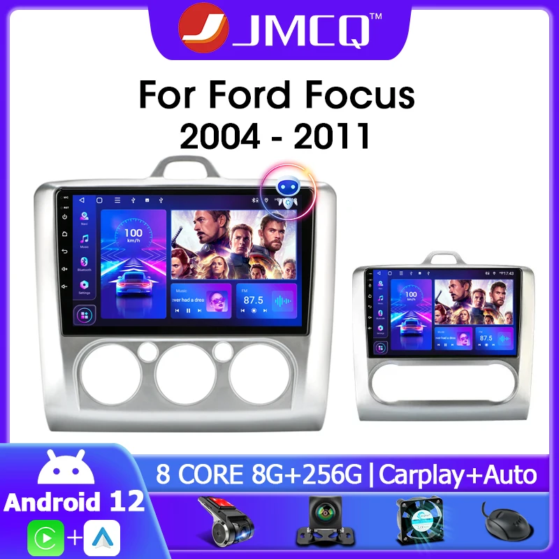 JMCQ Android 12 Car Radio for Ford Focus 2 3 Mk2 Mk3 2004 2005 - 2011 Multimedia Player Navigation GPS 2Din Carplay Stereo DVD