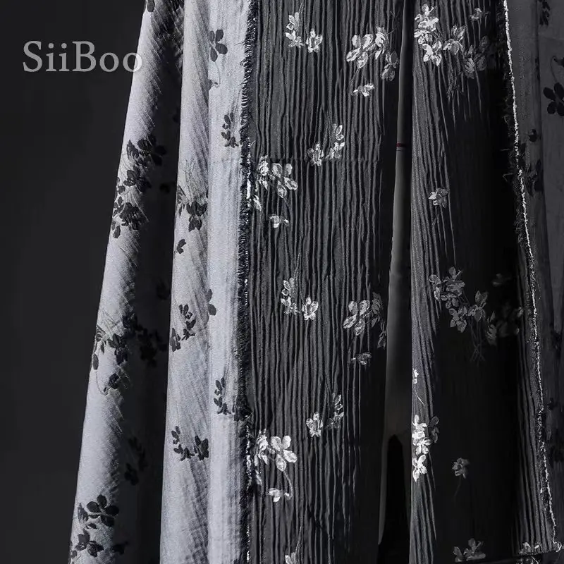 Japanese style flora pattern black and white crepe jacquard fabric for women dress blazer jacket spring autumn season SP6615