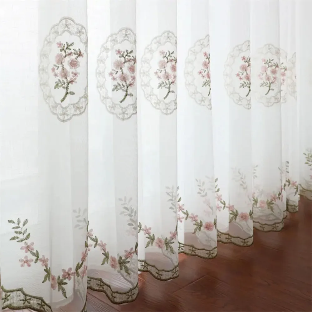 Pastoral Stule Tulle Curtain Window Screening Drapes For Living Room Bedroom Floral Sheer Voile Curtain For Kitchen Drapes Blind