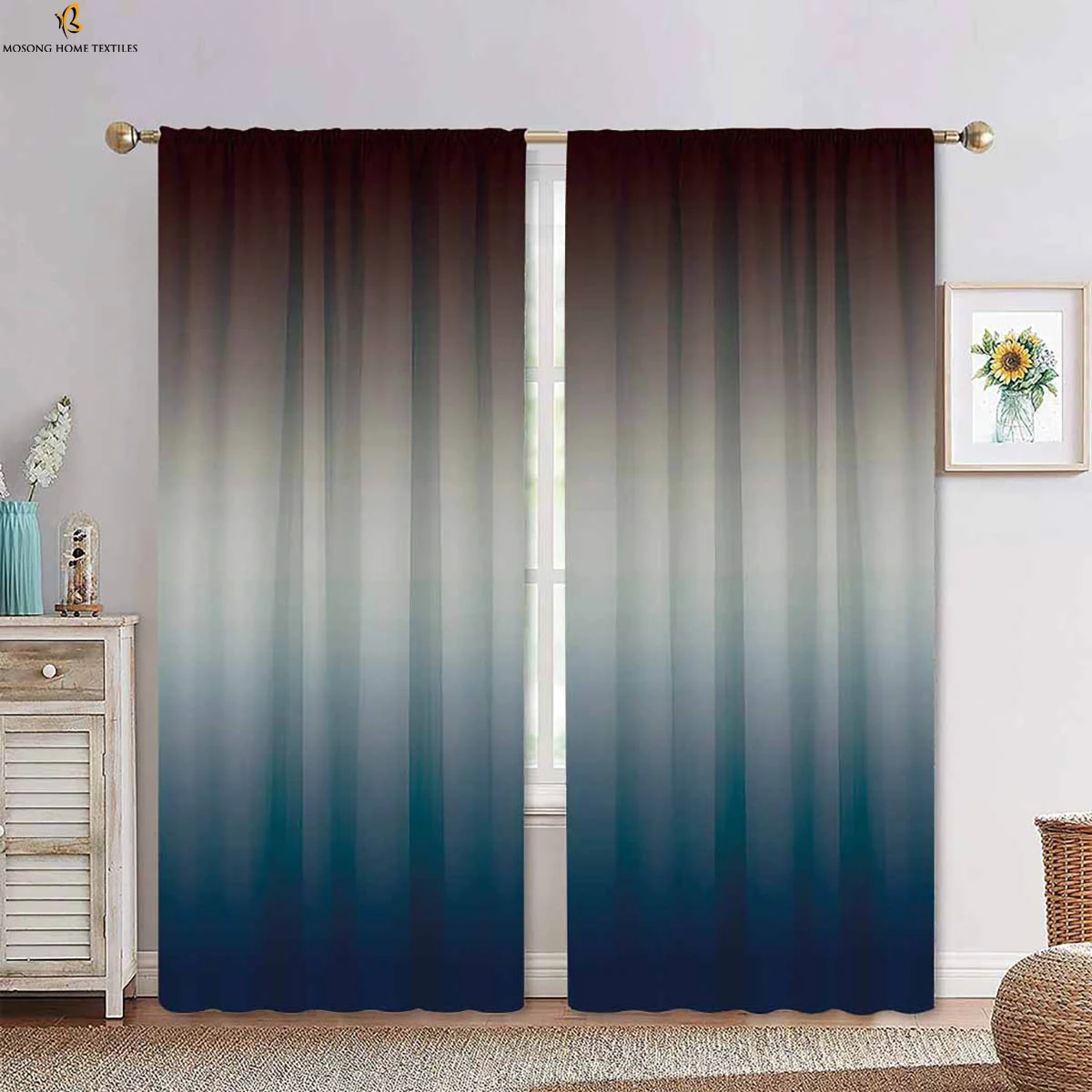 

2 Pieces Pure Gradient Color Printed Curtains Simple Polyester Curtains Bedroom Living Room Kids Room Decorative Curtains