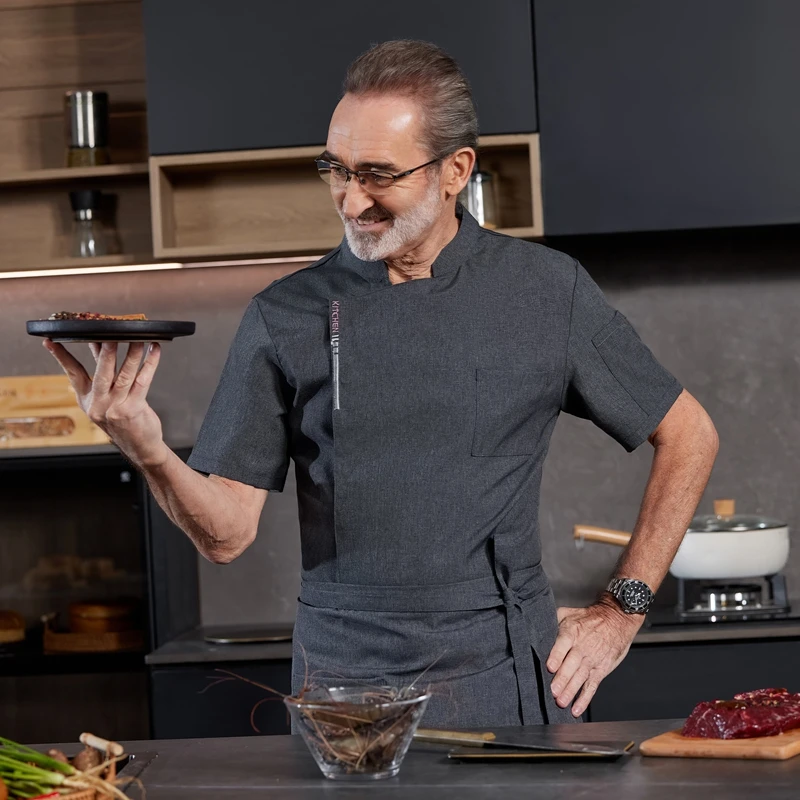 Camisa de Chef para hombre, uniformes de cocinero de restaurante, chaqueta de cocina transpirable, Catering de Hotel, sala de pasteles, servicio de comida, ropa de trabajo de cocina