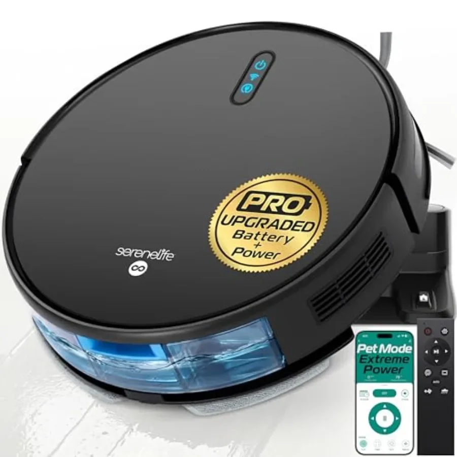

Automatic Robot Vacuum Cleaner and Mop Combo, Pro Edition for pet hair, carpet and hard floors, black, upgraded battery, extrem