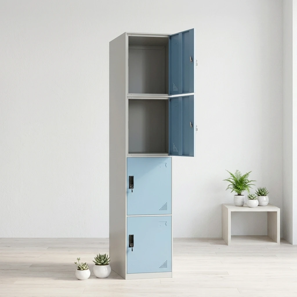 Customized Durable Waterproof Metal Single 4 Door Gym Locker Steel Vertical Staff Wardrobe Iron Cupboard Almirah