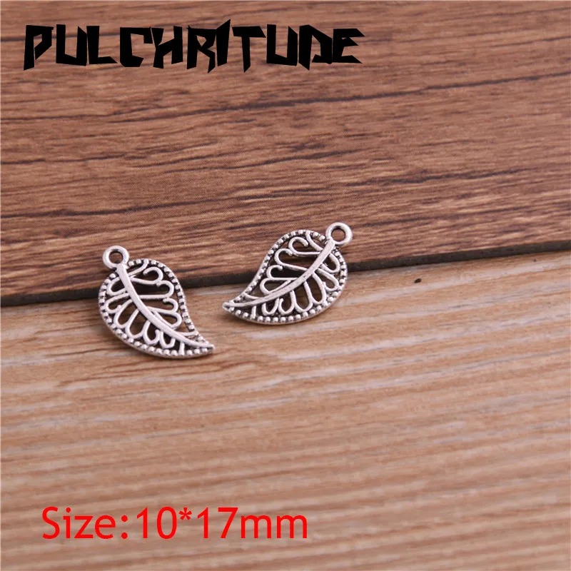 50PCS 10*17mm Metal Alloy Two Color Double Small Leaves Charms Pendants For Jewelry Making DIY Handmade Craft