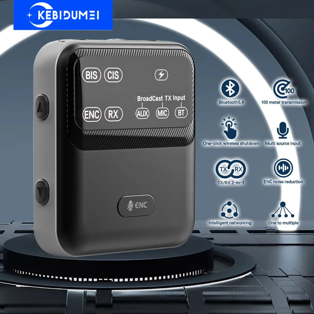 

3-in-1 AAC LC3 Bluetooth 5.4 Audio Receiver Transmitter ENC Wireless Broadcast 3.5mm Audio Adapter for Headphones Speaker