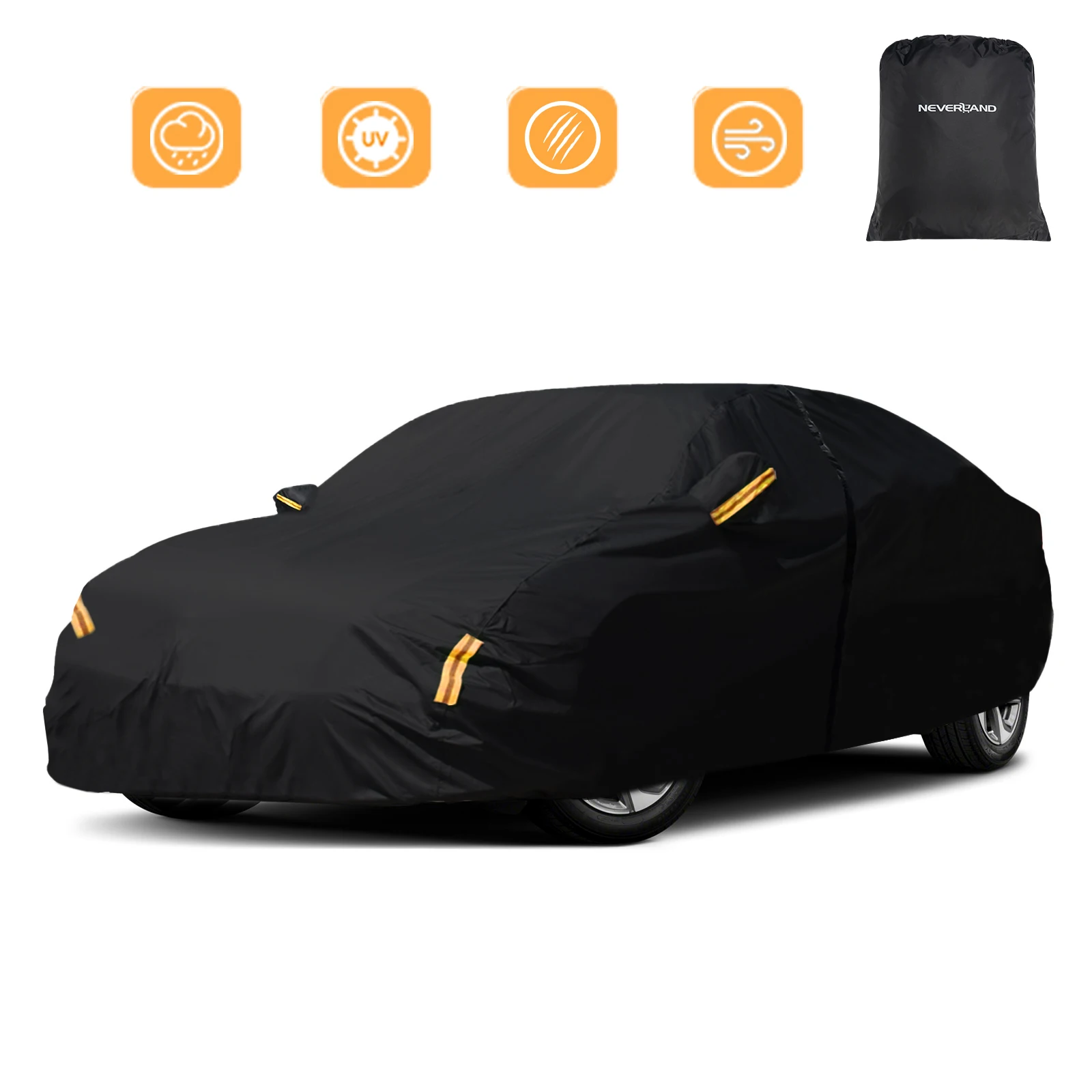 Car Cover Waterproof Dustproof UV Outdoor Protection Suitable for Sedan Universal Dust Cover Black Car Shell Cover S-XXL