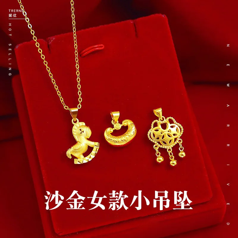 9999 Real Gold 24K Gold Jewelry Trojan Horse Small Pendant Women's Gold Edition Japan and Korea Cute Safety Lock Small Pendant