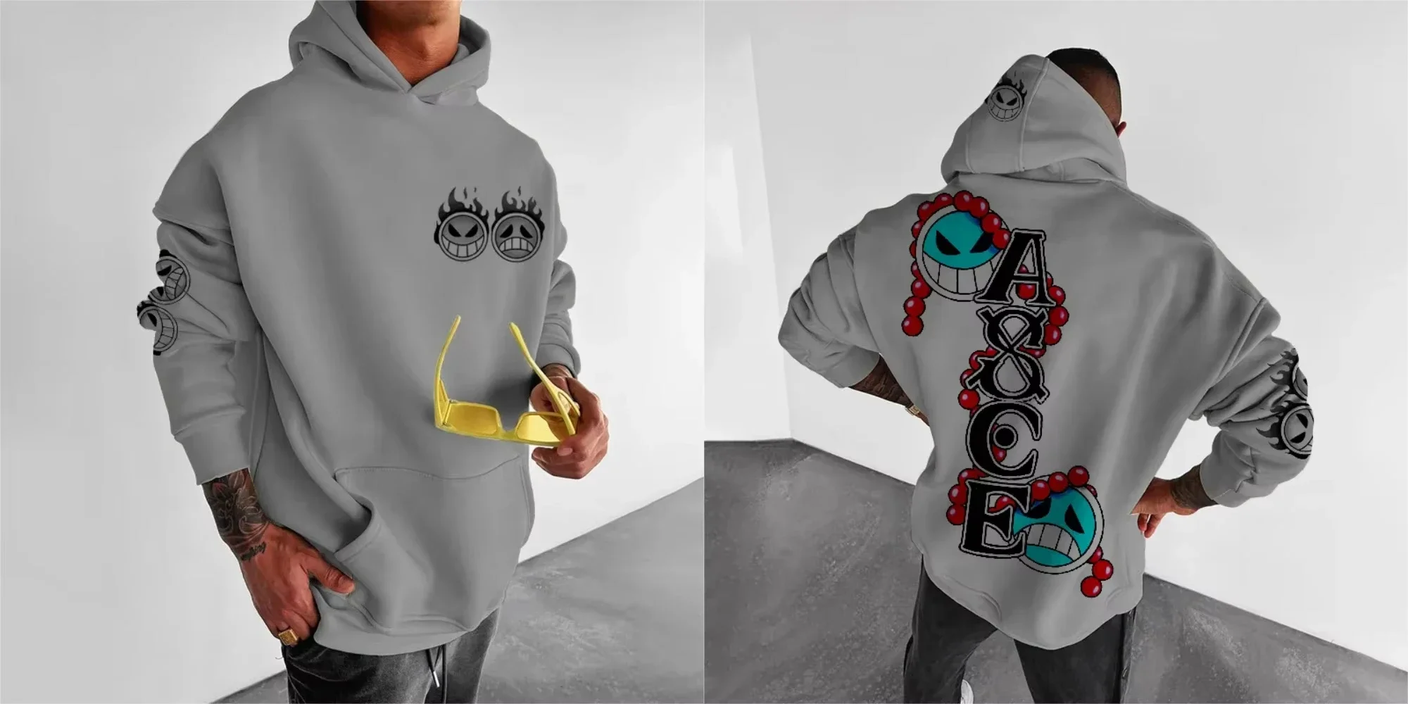 ONE PIECE Trend Explosion Felpa con cappuccio da uomo Maglione Portgas Ace Japan Anime Primavera e autunno Ragazzi Bambini Casual Abbigliamento genitore-figlio