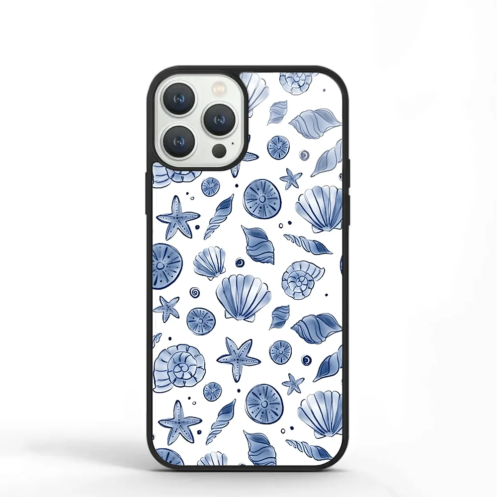 Marine Life Seashell Blue And White Pattern Phone Case For IPhone 11 12 13 14 15 Plus Pro Max Mirror Acrylic PC TPU Cover