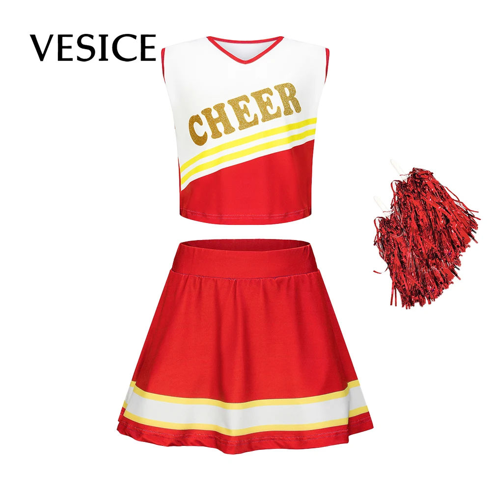 Kids Cheerleading Costume Child School Girls Cheerleader Uniforms Cheer Dance Outfits Cosplay Lala Flowers