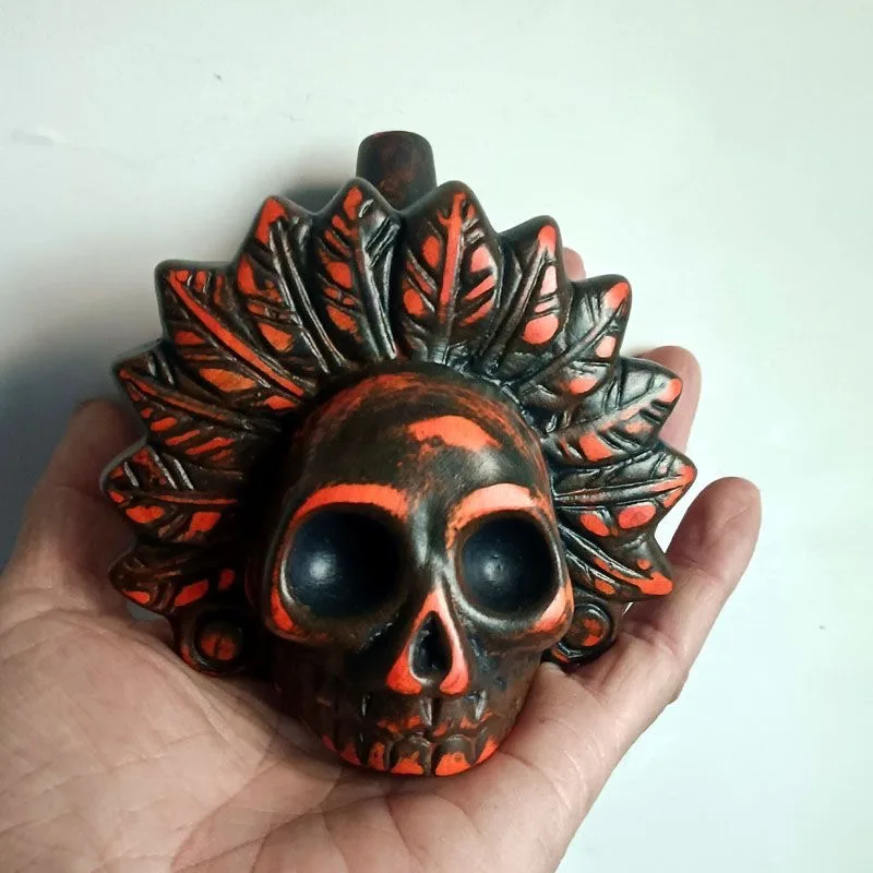 1Pc Skull Shape Horror Death Whistle Ceramics Wind Sound Intimidate Enemy Handmade Painted Whistle Musical Instrument