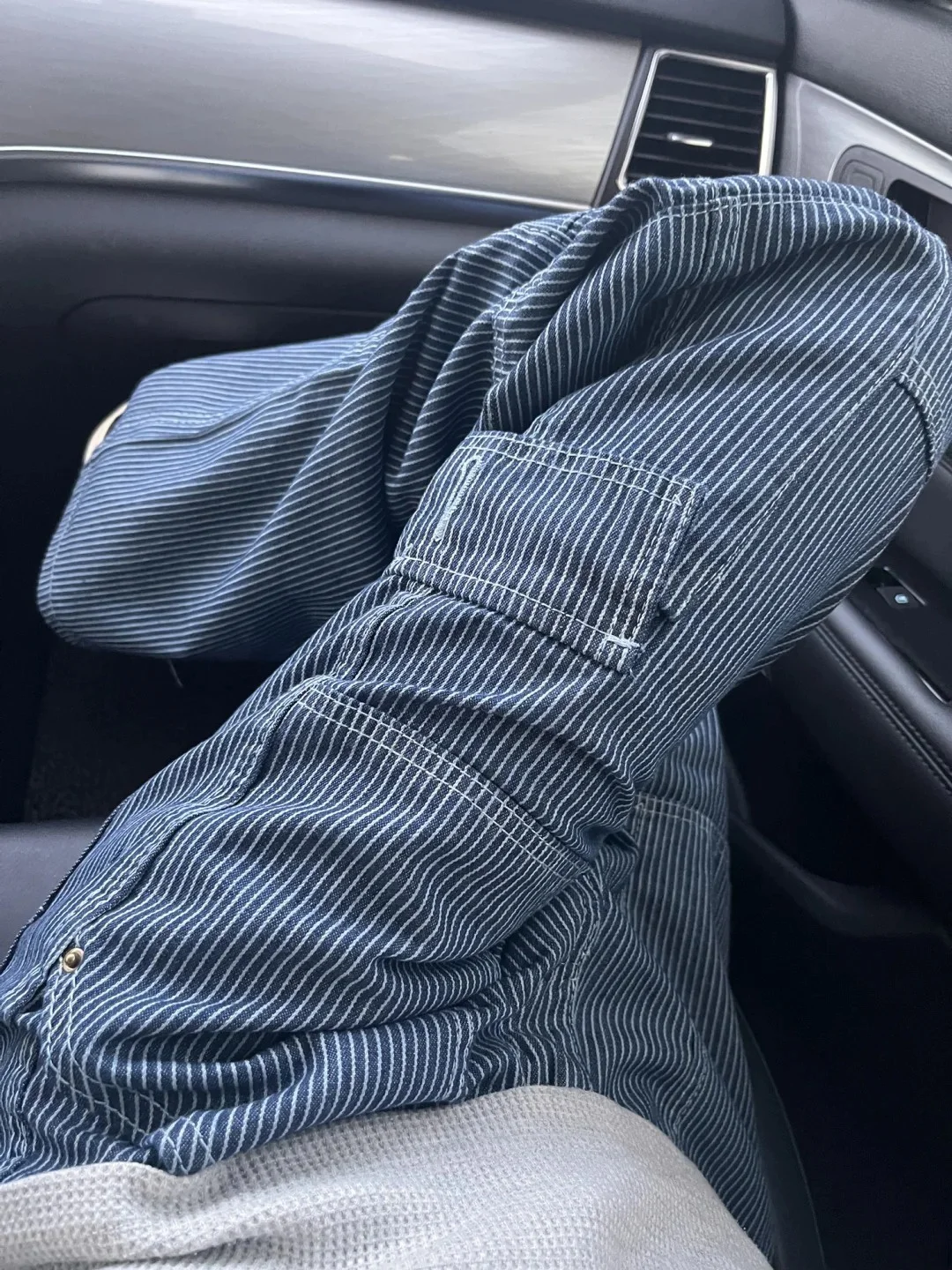

American Stripe Workwear Jeans Men's Faion High-End Straight Leg Multi-ket Trendy And Haome Streetwear Cotton Polyest...