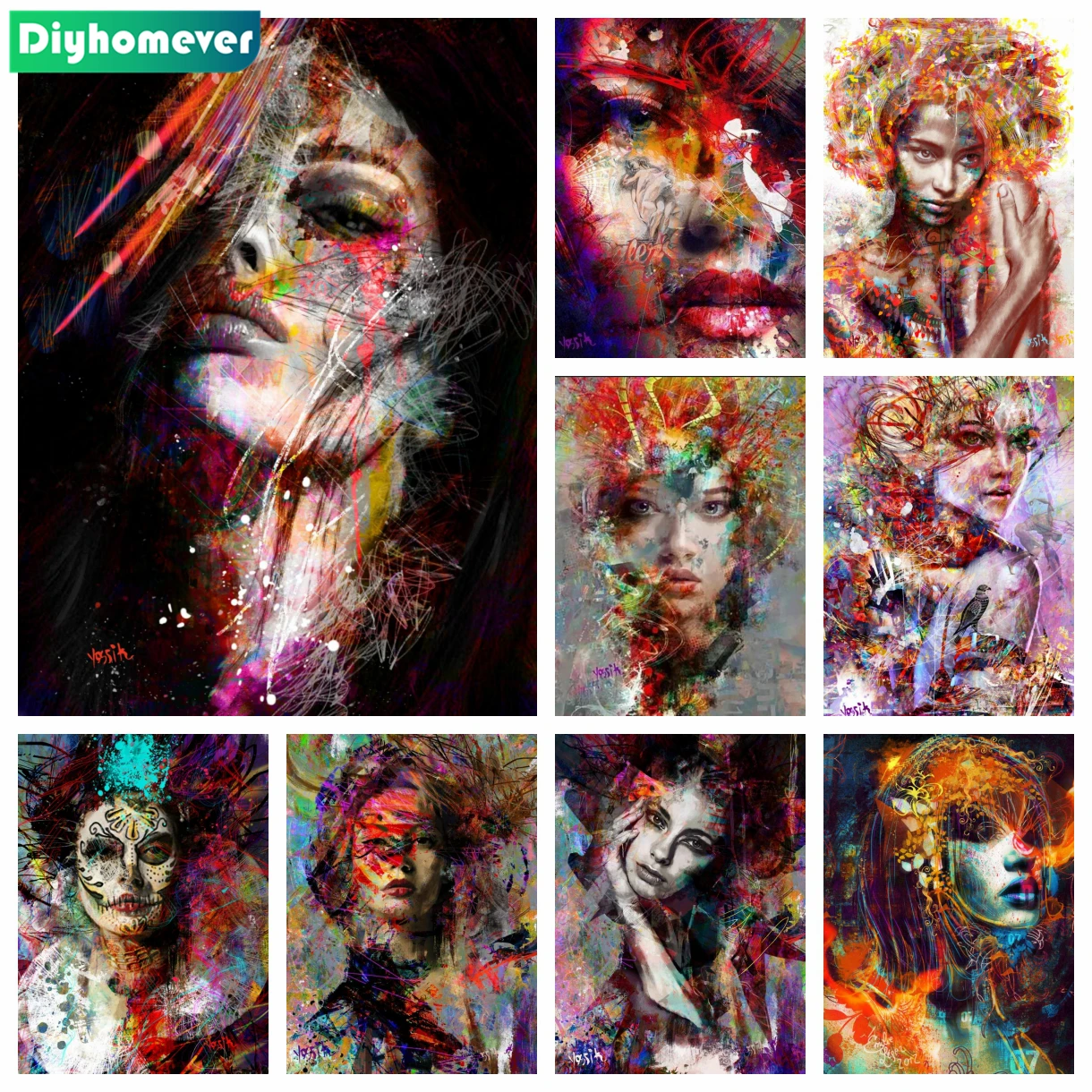 Lady Flower Diamond Painting Portrait Modern Pop Art, Wall Art, Embroidery, Abstract Girl, Cross Stitch Kits, Room Home Decor