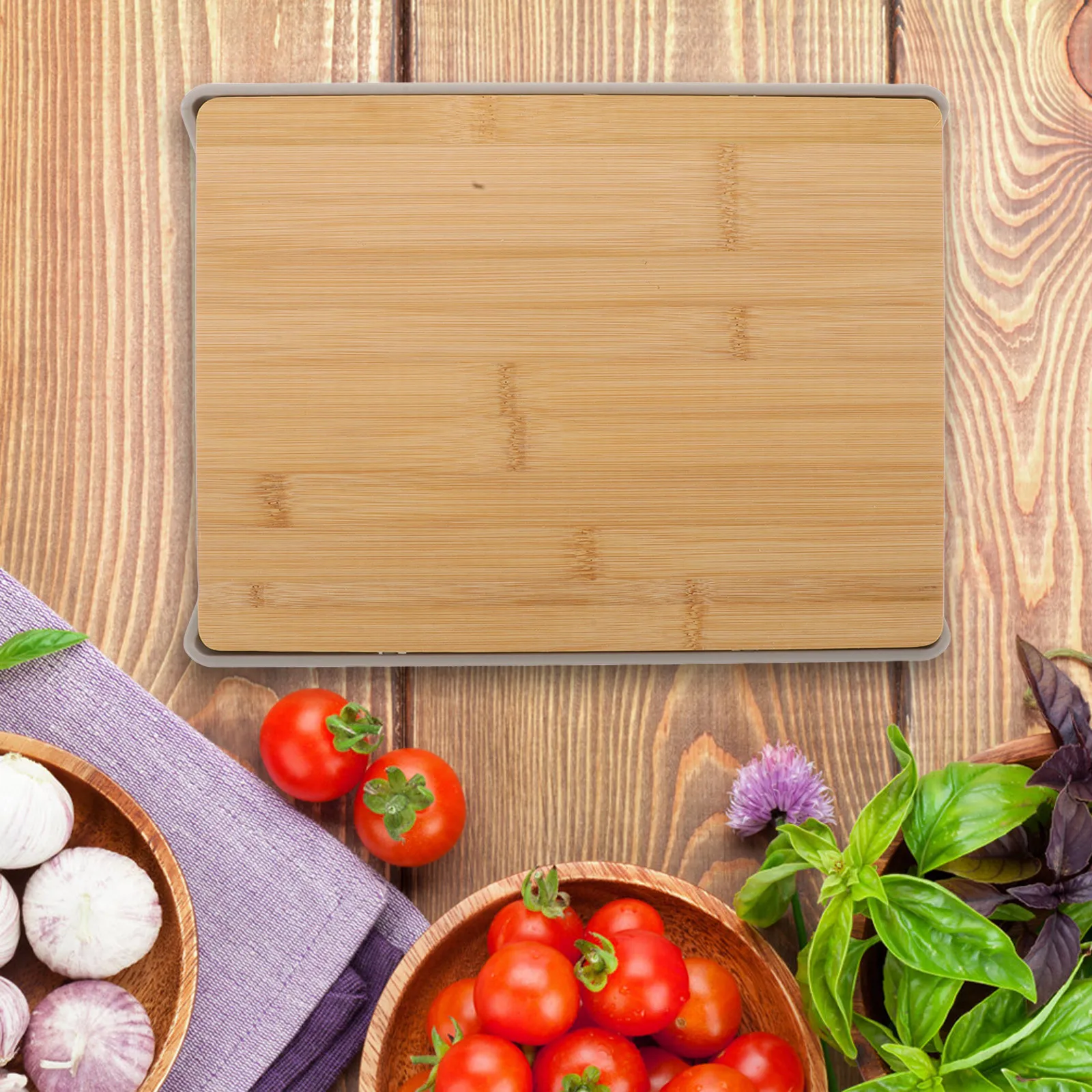 

Bamboo Cutting Board Drawer Style Multifunctional Kitchen Vegetable Fruit Chopping Tray Food Prep Wood Block Stable Safe Design