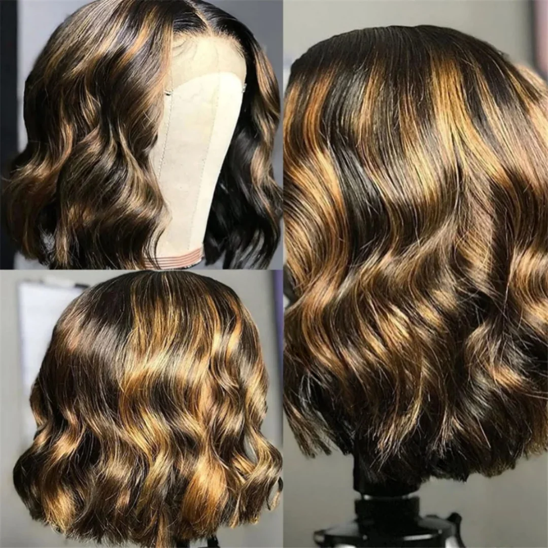 16Inch Highlight Brown Wave Preplucked Glueless Silk Base Human Hair Wig 5x5 Soft Natural Jewish Style with Baby Hair And HD Lac