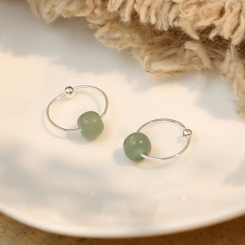 Elegant Vintage Jade Hoop Earrings For Women New 925 Silver Jewelry Lucky Bead Earring Lady Party Accessories