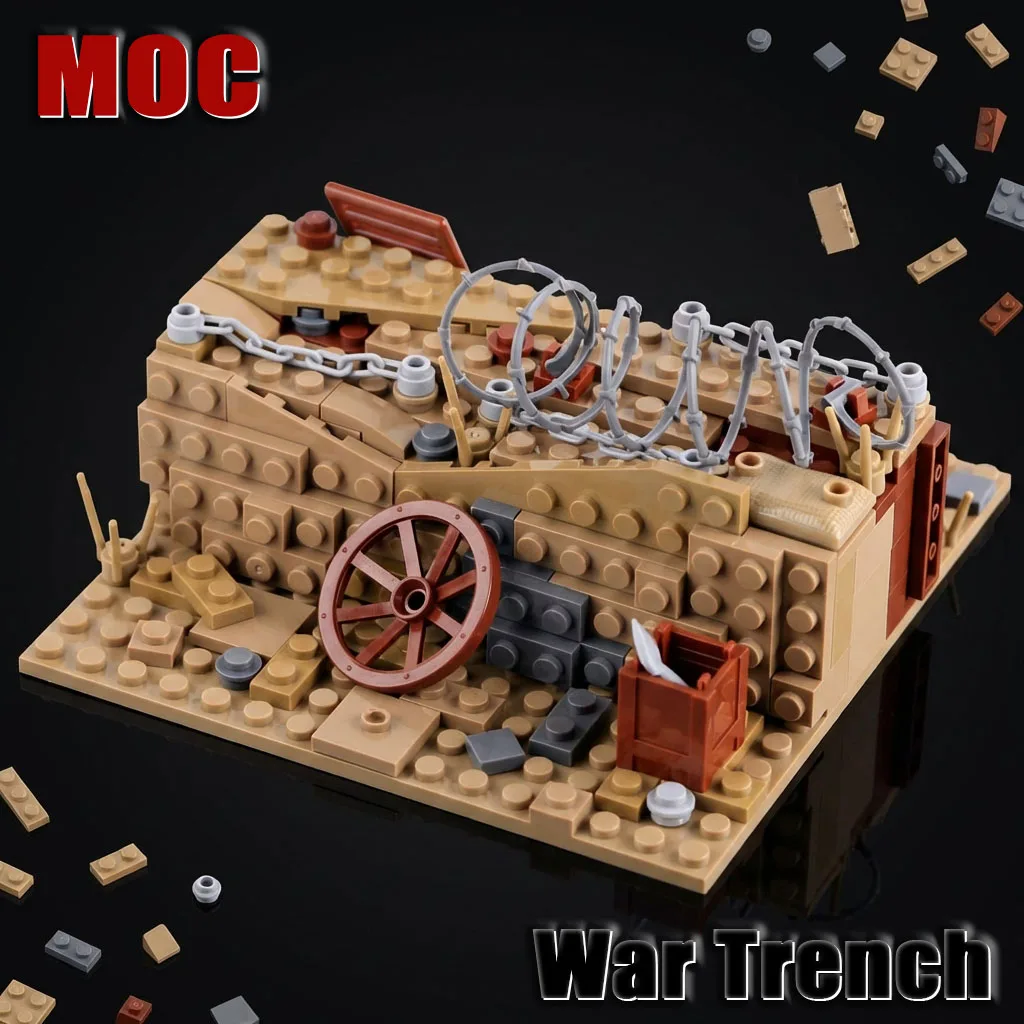 

Конструктор MOC WW1: Прусские военные траншеи, солдаты, фигурки, сцена битвы, руины. Кирпичики, игрушки, подарок для детей.