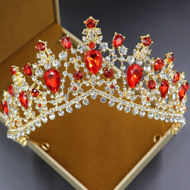 Red Silver Gold Bride Hair Wedding Headdresses Bridal Crystal Rhinestone Accessories Tiara Crowns Bride for Queen Girl Princess