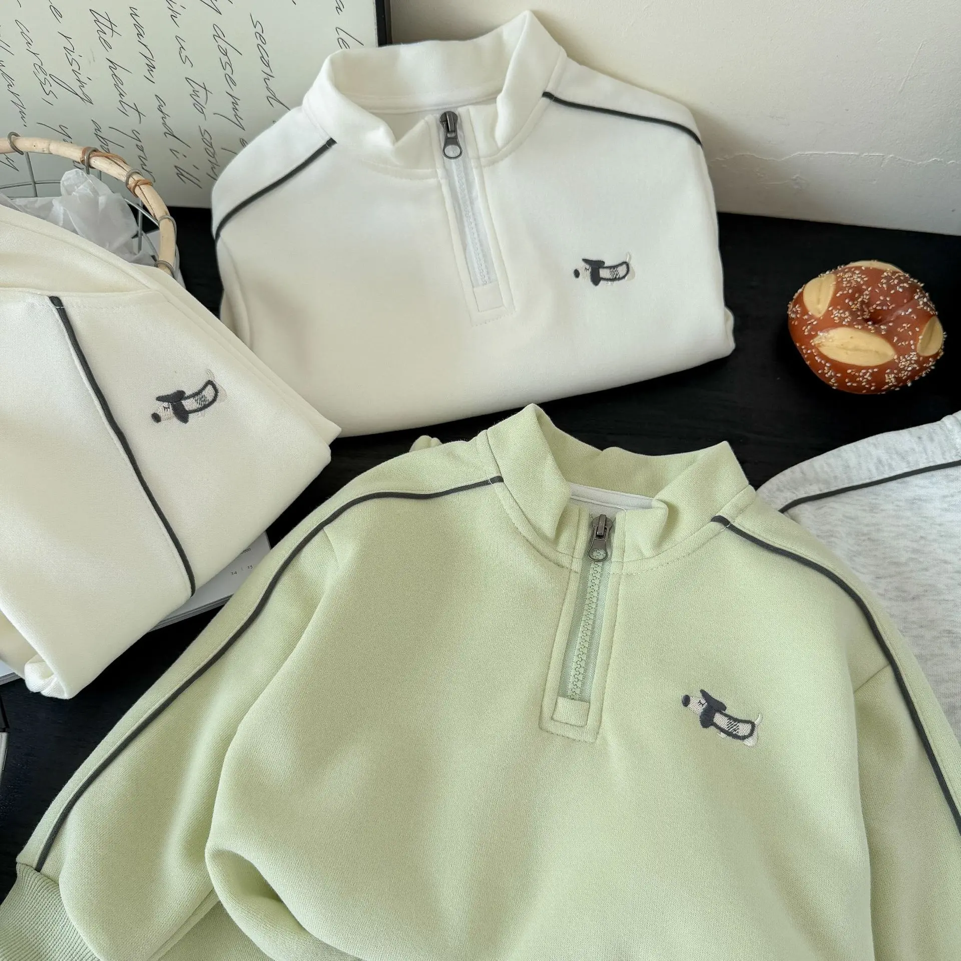 1-14 Jahre Kinderkleidungssets, neue Herbstkollektion, Jungen- und Mädchen-Langarm-Sweatshirts mit halbem Reißverschluss + Hosen, 2-teiliges Kinder-Trainingsanzug-Outfit – Detail 3